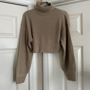 H&M Cropped Turtleneck Sweater - Beige/Taupe